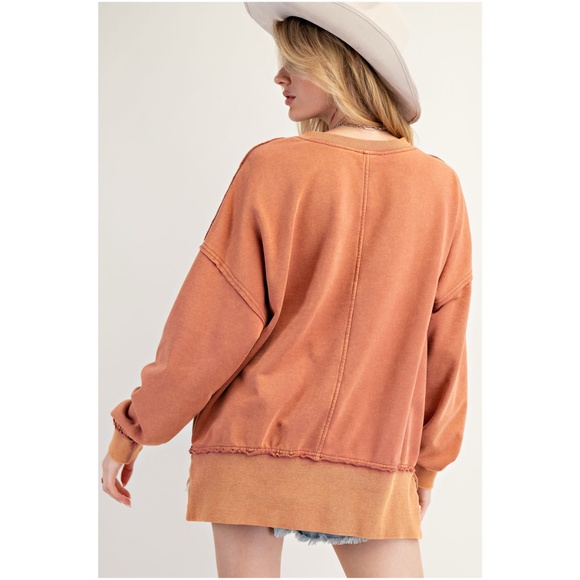 Easel Floral Patchwork Mineral Wash Cotton Short Sweater - Picture 3 of 3